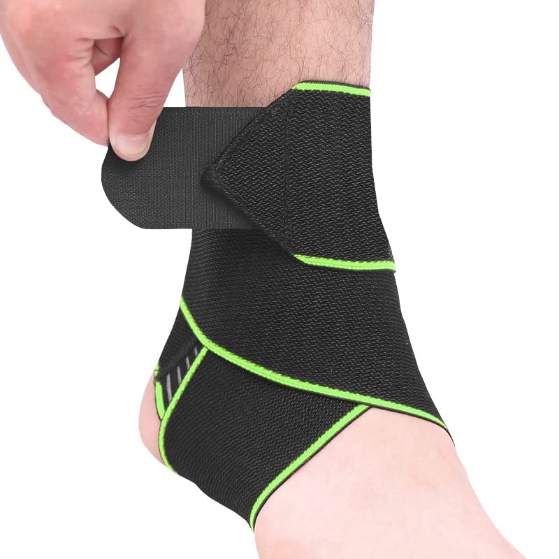 Ankle Support,Adjustable Ankle Brace Breathable Nylon Material Super Elastic and Comfortable,1 Size Fits all, Suitable for Sports (Green Set of 2)