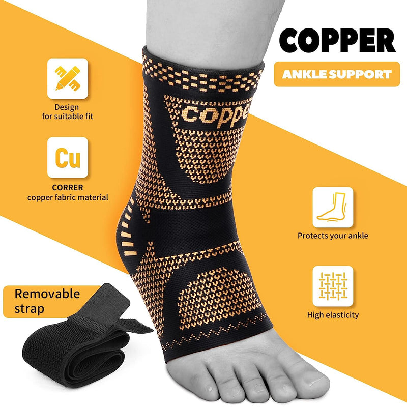 Copper Ankle Brace Adjustable Compression Sleeve (Pair)-Ankle Support Heel Brace for Achilles Tendonitis
