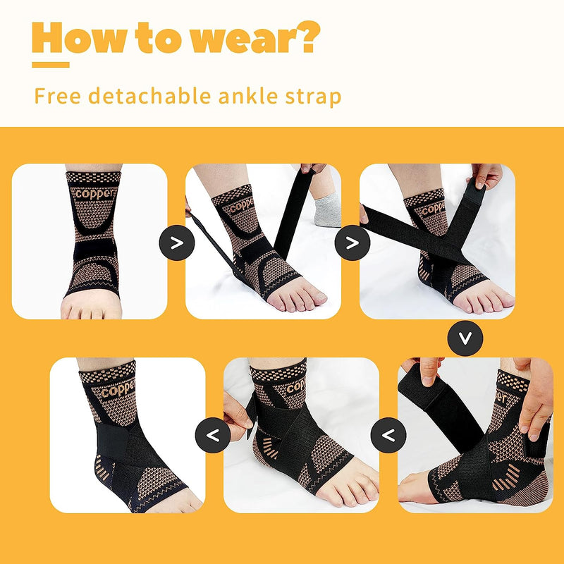 Copper Ankle Brace Adjustable Compression Sleeve (Pair)-Ankle Support Heel Brace for Achilles Tendonitis
