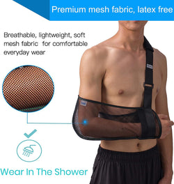 Mesh Arm Shoulder Sling With Exercise Ball- Medical Shoulder Immobilizer for Shower - Adjustable Arm Brace for Torn Rotator Cuff Injury - Right Left Arm for Men Women