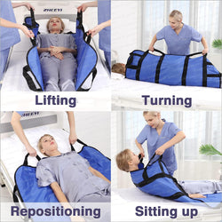 Bed Transfer Boards 48" x 40" Positioning Bed Pad with Reinforced Handles for Turning, Lifting & Repositioning Blue