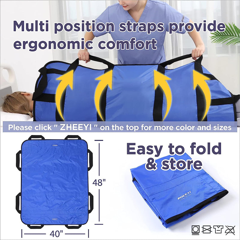 Bed Transfer Boards 48" x 40" Positioning Bed Pad with Reinforced Handles for Turning, Lifting & Repositioning Blue