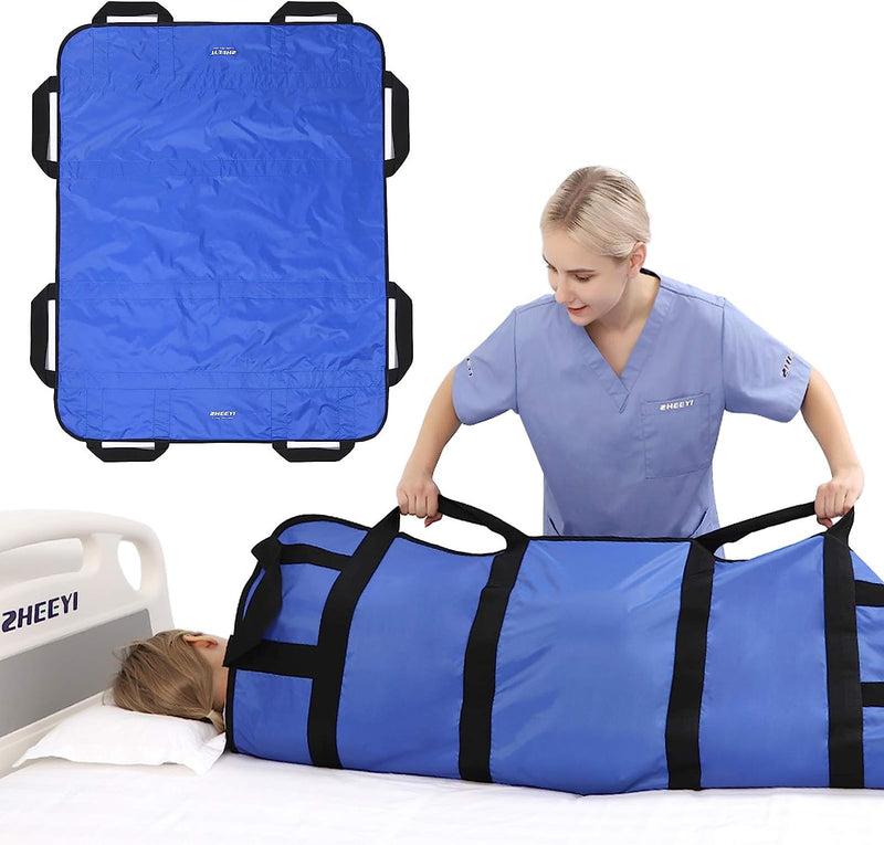 Bed Transfer Boards 48" x 40" Positioning Bed Pad with Reinforced Handles for Turning, Lifting & Repositioning Blue