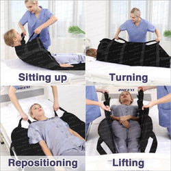 Bed Transfer Boards 48" x 40" Positioning Bed Pad with Reinforced Handles for Turning, Lifting & Repositioning Black