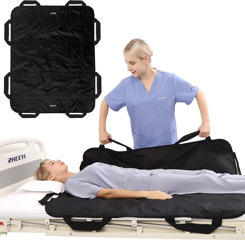 Bed Transfer Boards 48" x 40" Positioning Bed Pad with Reinforced Handles for Turning, Lifting & Repositioning Black