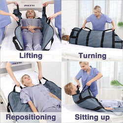 Bed Transfer Boards 48" x 40" Positioning Bed Pad with Reinforced Handles for Turning, Lifting & Repositioning Gray