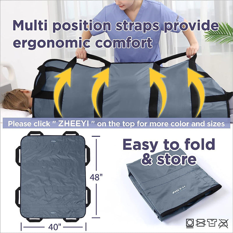 Bed Transfer Boards 48" x 40" Positioning Bed Pad with Reinforced Handles for Turning, Lifting & Repositioning Gray