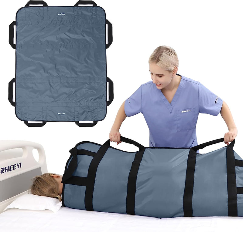 Bed Transfer Boards 48" x 40" Positioning Bed Pad with Reinforced Handles for Turning, Lifting & Repositioning Gray