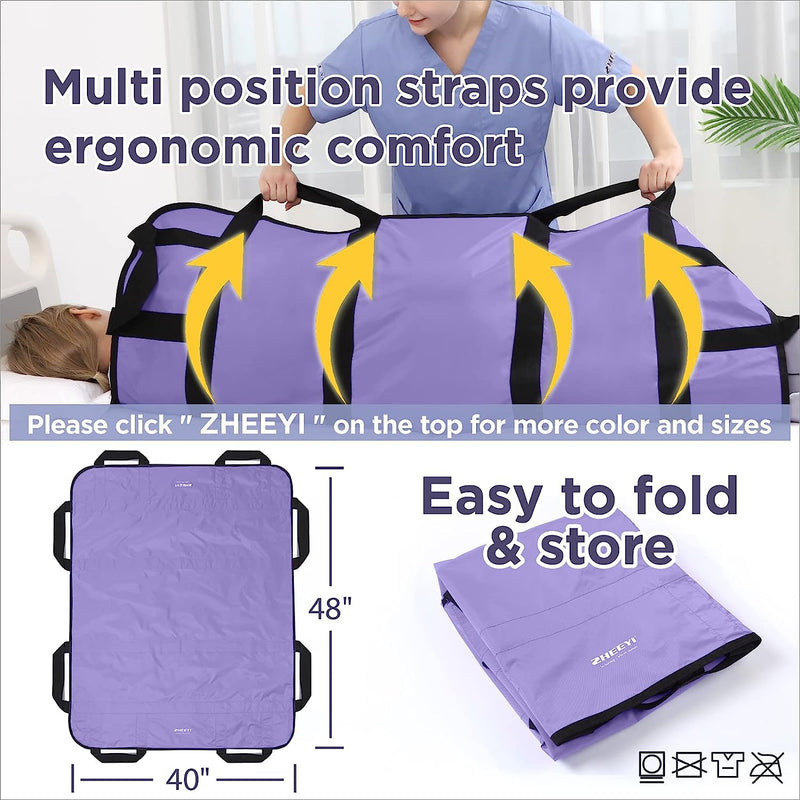 Bed Transfer Boards 48" x 40" Positioning Bed Pad with Reinforced Handles for Turning, Lifting & Repositioning Purple