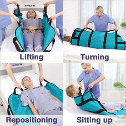 Bed Transfer Boards 48" x 40" Positioning Bed Pad with Reinforced Handles for Turning, Lifting & Repositioning Peacock Blue