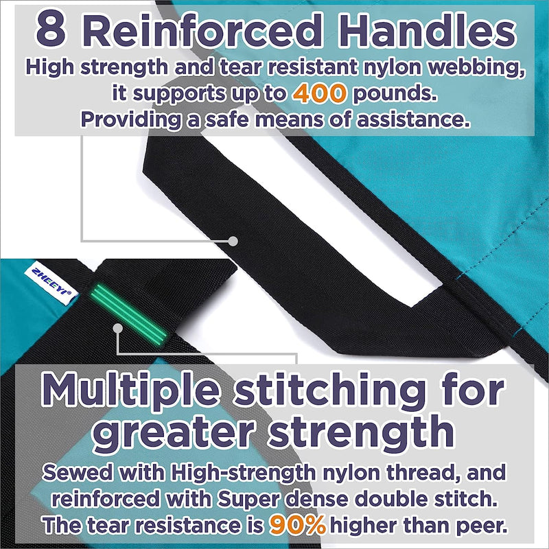 Bed Transfer Boards 48" x 40" Positioning Bed Pad with Reinforced Handles for Turning, Lifting & Repositioning Peacock Blue