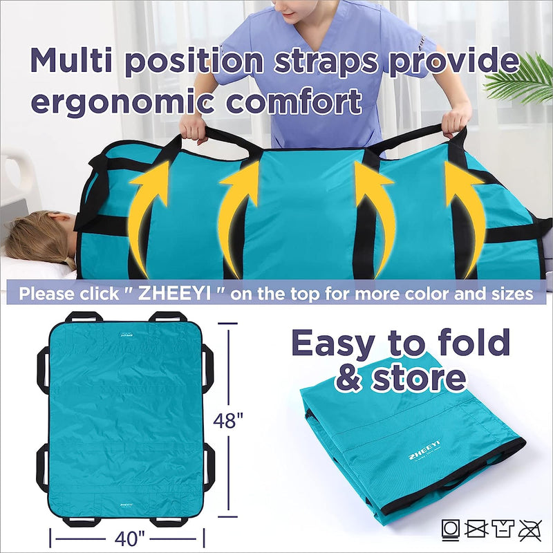 Bed Transfer Boards 48" x 40" Positioning Bed Pad with Reinforced Handles for Turning, Lifting & Repositioning Peacock Blue