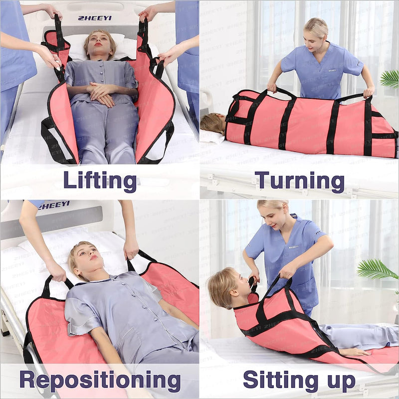 Bed Transfer Boards 48" x 40" Positioning Bed Pad with Reinforced Handles for Turning, Lifting & Repositioning Pink