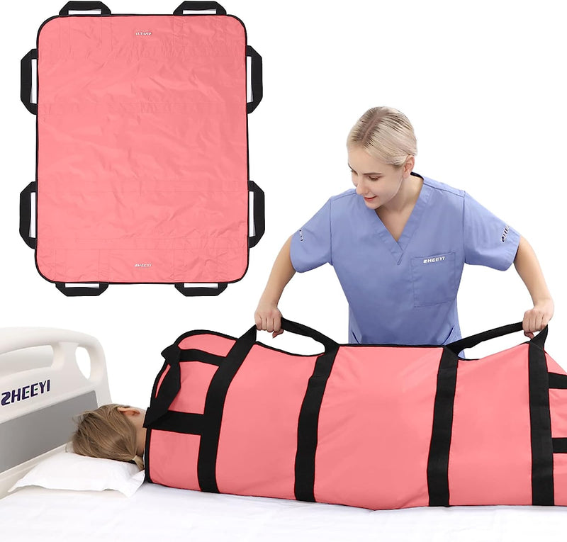 Bed Transfer Boards 48" x 40" Positioning Bed Pad with Reinforced Handles for Turning, Lifting & Repositioning Pink