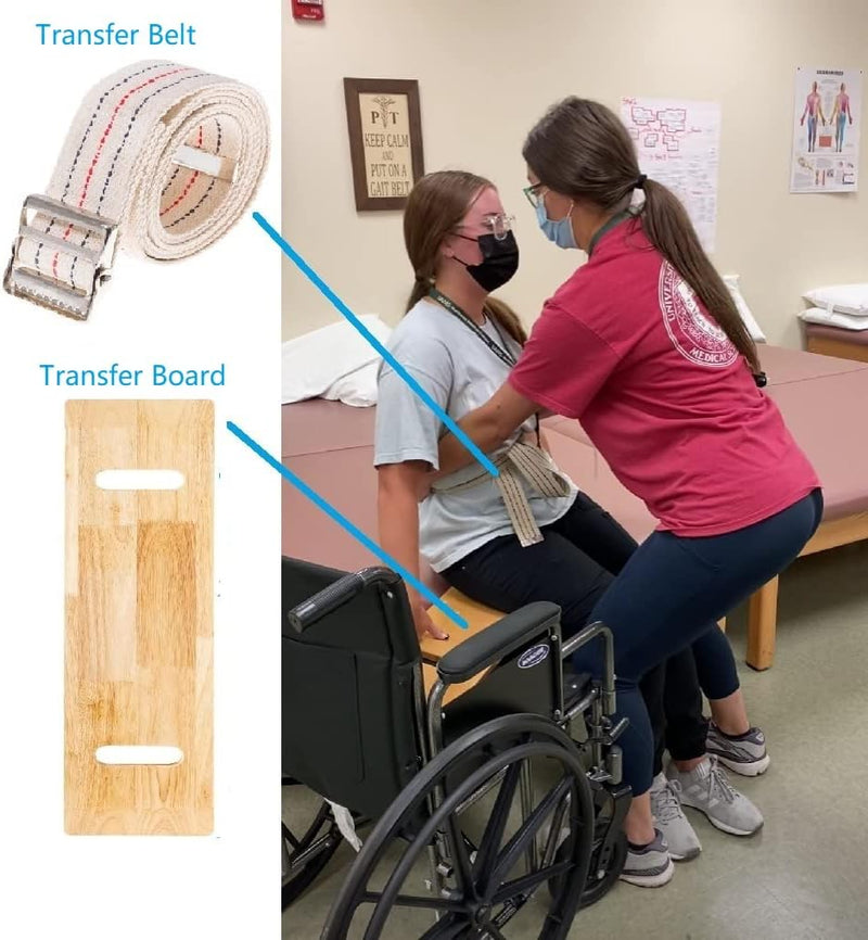 Bed Transfer Boards 24" Wooden Transfer Board and 60" Transfer Belt Kit for Patient, Senior and Handicap Move Assist and Slide Transfers