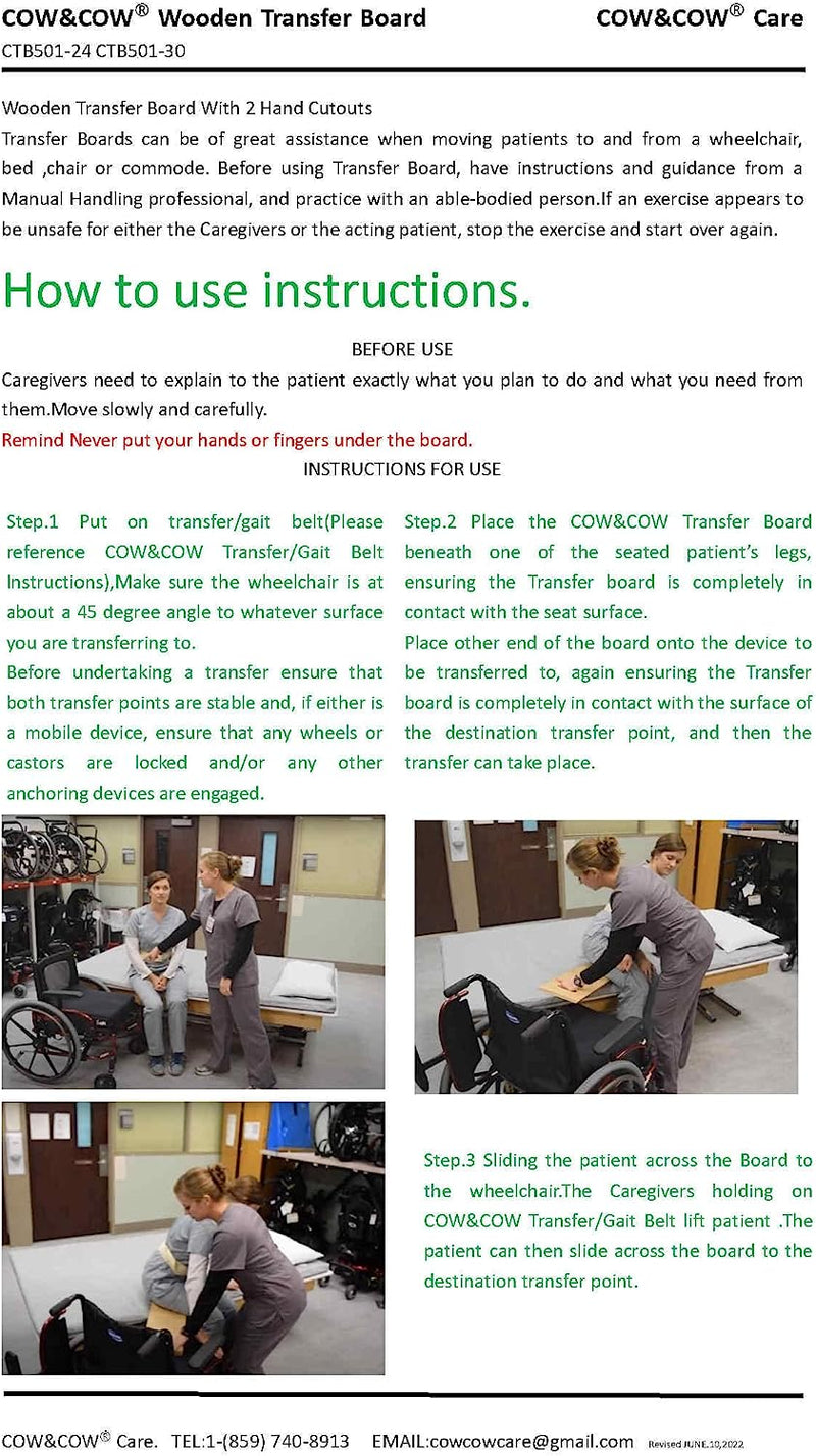 Bed Transfer Boards 24" Wooden Transfer Board and 60" Transfer Belt Kit for Patient, Senior and Handicap Move Assist and Slide Transfers