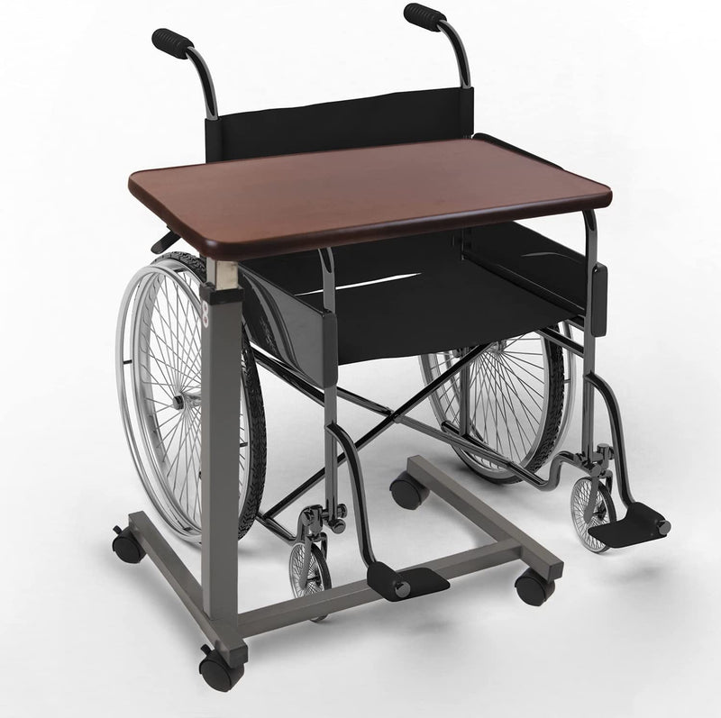 Medical Overbed Tables Adjustable Overbed Bedside Table With Wheels (Hospital and Home Use), Walnut Brown
