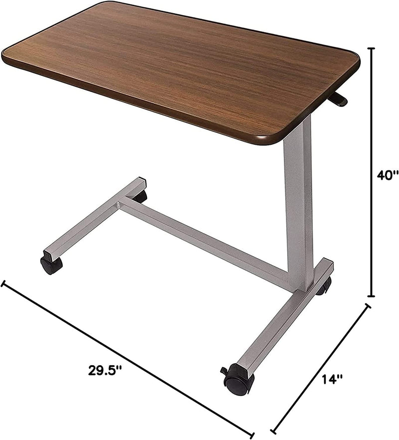 Medical Overbed Tables Adjustable Overbed Bedside Table With Wheels (Hospital and Home Use), Walnut Brown