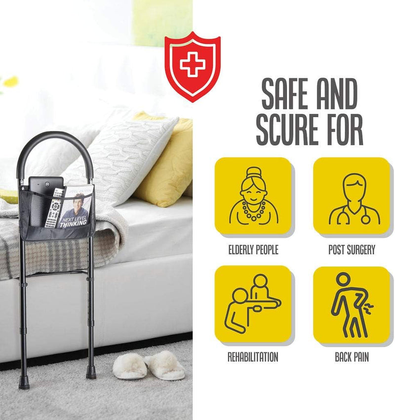 Bed Assist Rail with Adjustable Heights - Bed Assist bar with Storage Pocket - Bed Rails for Seniors with Hand Assistant bar 350 Pounds