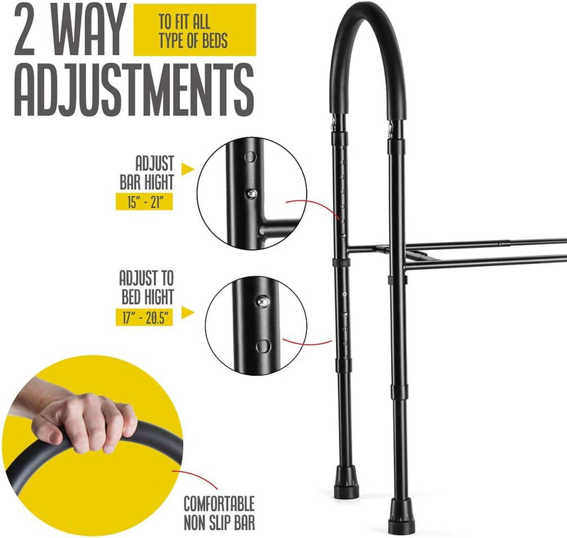 Bed Assist Rail with Adjustable Heights - Bed Assist bar with Storage Pocket - Bed Rails for Seniors with Hand Assistant bar 350 Pounds