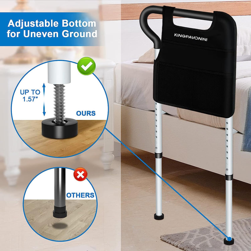 Bed Rails for Elderly Adults Safety - Adjustable Bed Cane with Non-Slip Ergonomic Handle and Storage Pocket Tool-Free Assembly