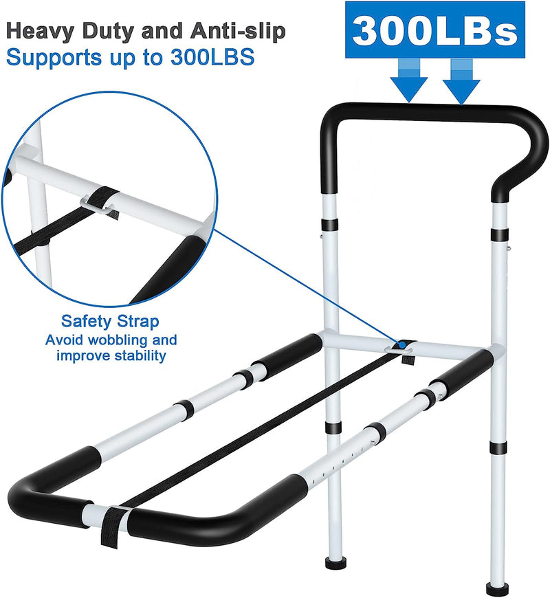 Bed Rails for Elderly Adults Safety - Adjustable Bed Cane with Non-Slip Ergonomic Handle and Storage Pocket Tool-Free Assembly