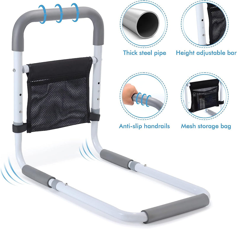 Bed Rails for Elderly Adults Safety Height Adjustable Bed Assist Rail for Seniors Bedside Fall Prevent Grab Bar with Storage Pocket Fits King Queen Full Twin Bed