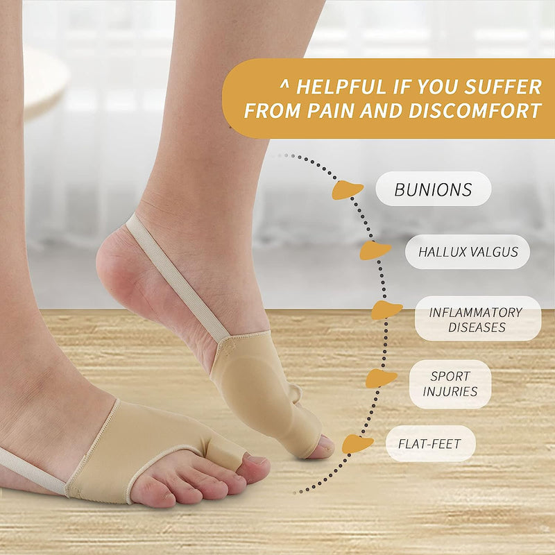 Bunion Corrector for Women & Men 2 Pcs, Non-Surgical Bunion Socks Toe Corrector Comfortable & Breathable for Day/Night ,Beige