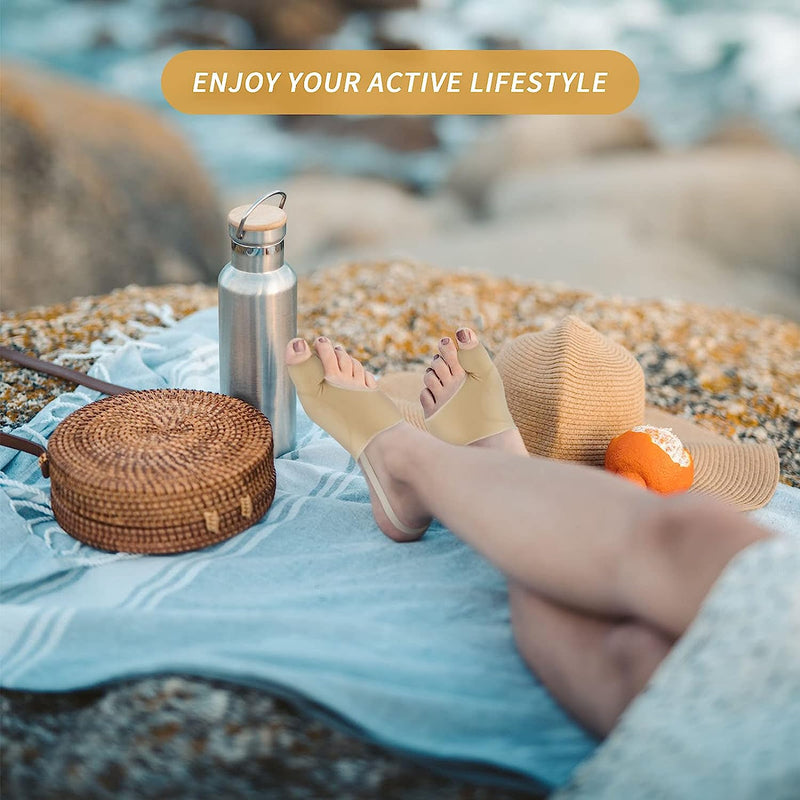 Bunion Corrector for Women & Men 2 Pcs, Non-Surgical Bunion Socks Toe Corrector Comfortable & Breathable for Day/Night ,Beige