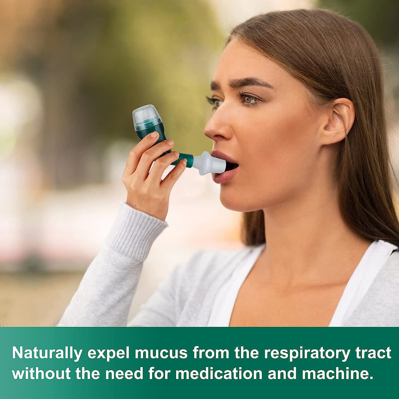 Breathing Exercise Device for Lungs, Mucus Removal Device for Breathing Problems, Portable Expiratory Breathing Exerciser with A Set of Accessories, Breathing Trainer for Lung Cleanse(Green)