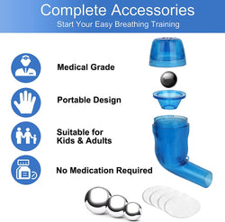 Breathing Exercise Device for Lungs, Mucus Removal Device for Breathing Problems, Portable Expiratory Breathing Exerciser with A Set of Accessories, Breathing Trainer for Lung Cleanse(Blue)