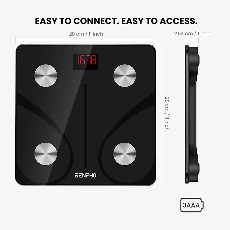 Smart Scale for Body Weight, Digital Bathroom Scale BMI Weighing Bluetooth Body Fat Scale, Body Composition Monitor Health Analyzer with Smartphone App, 400 lbs - 11"/280mmBlack