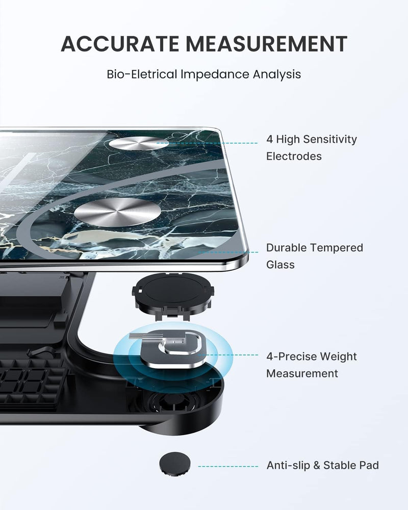 Scale for Body Weight, Smart Fat Digital Bathroom Wireless Weight Scale, Composition Analyzer with Smartphone App sync Bluetooth, 396lbs -11" Elis 1 Marble