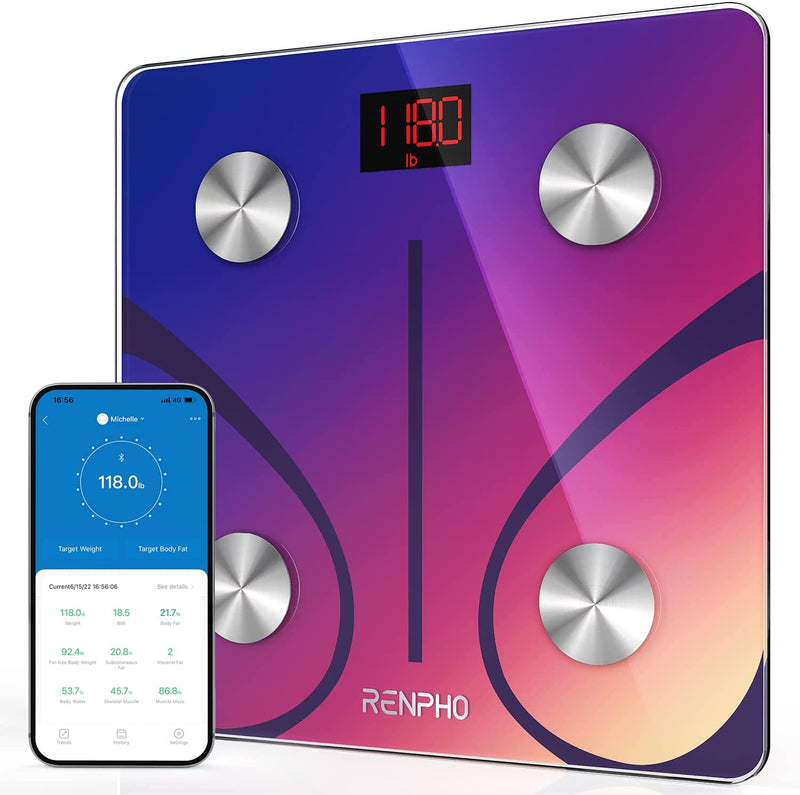 Scale for Body Weight, Smart Body Fat Scale Digital Bathroom Wireless Body Composition Analyzer with Smartphone App sync with Bluetooth, 400 lbs -11"/280mm Red Gradient
