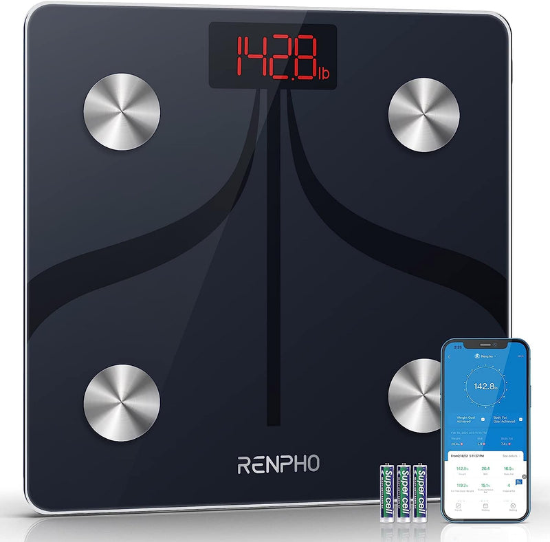 Larger Size Body Fat Scale, Scale for Body Weight, Weight Scale with Health Monitor Sync App, Digital Scale with Bluetooth, Elis 1 Smart Bathroom Scale for Weight Loss, BMI (11.8 inches) Gray-black