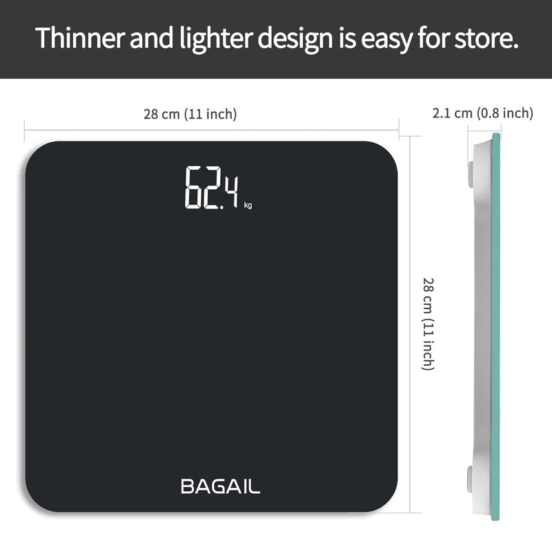 Bathroom Scale, Digital Weighing Scale with High Precision Sensors and Tempered Glass, Ultra Slim, Step-on Technology, Shine-Through Display - 15Yr Guarantee Black