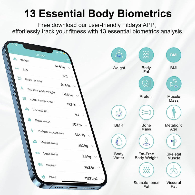 Smart Scale for Body Weight, Digital Bathroom Scale for BMI Weighing Body Fat, Body Composition Monitor Health Analyzer with Smartphone App, 400lbs/180KG -Black