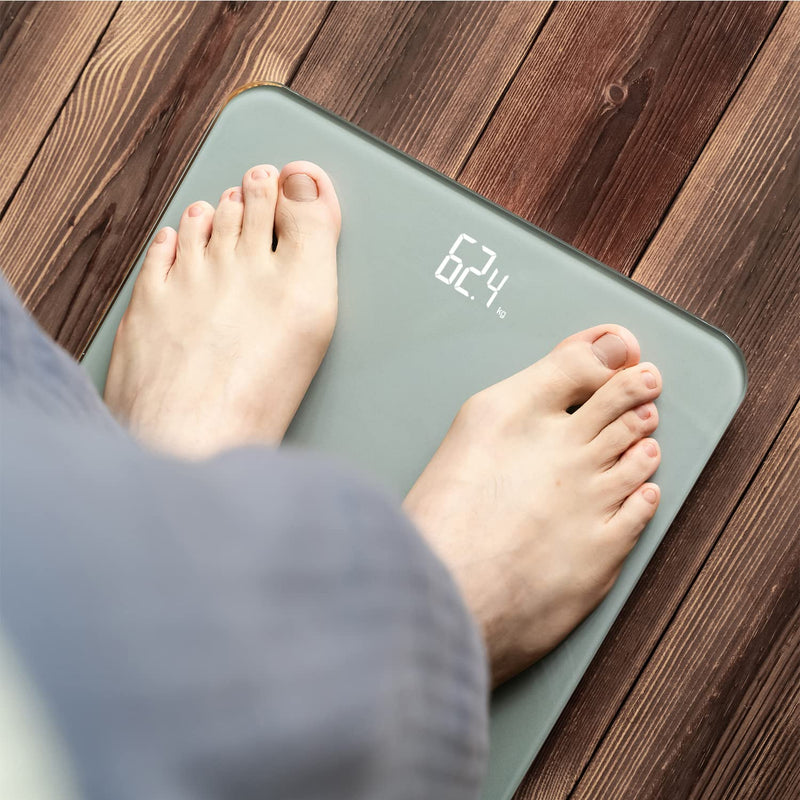 Bathroom Scale, Digital Weighing Scale with High Precision Sensors and Tempered Glass, Ultra Slim, Step-on Technology, Shine-Through Display - 15Yr Guarantee Grey