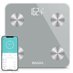 Smart Scale for Body Weight, Digital Bathroom Scale for BMI Weighing Body Fat, Body Composition Monitor Health Analyzer with Smartphone App, 400lbs/180KG - Grey