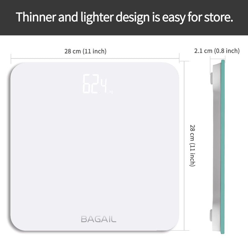 Bathroom Scale, Digital Weighing Scale with High Precision Sensors and Tempered Glass, Ultra Slim, Step-on Technology, Shine-Through Display - 15Yr Guarantee White