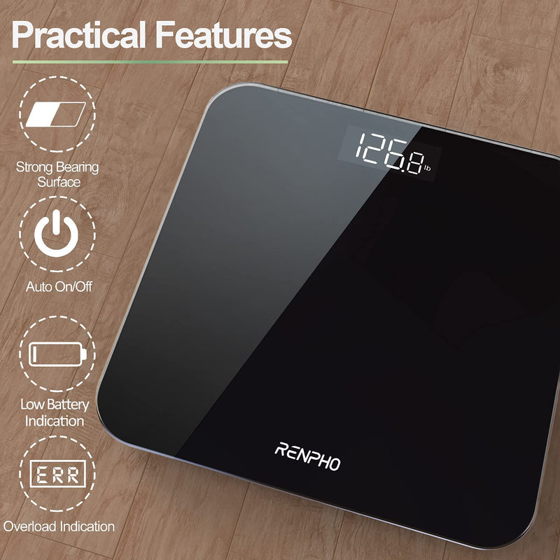 Digital Bathroom Scale, Highly Accurate Body Weight Scale with Lighted LED Display, Round Corner Design, 400 lb, Black-Core
