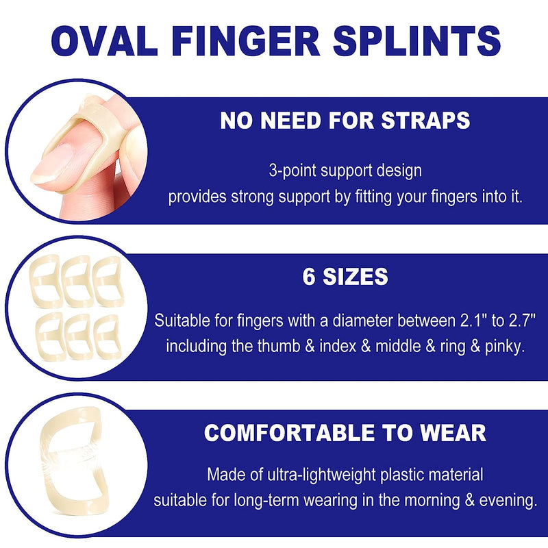 10Pcs Oval Finger Splints & Sleeves Kit, 6 Graduated Oval Trigger Finger Splint & 4 Finger Sleeves for Trigger/Mallet/Arthritis/Straightening,