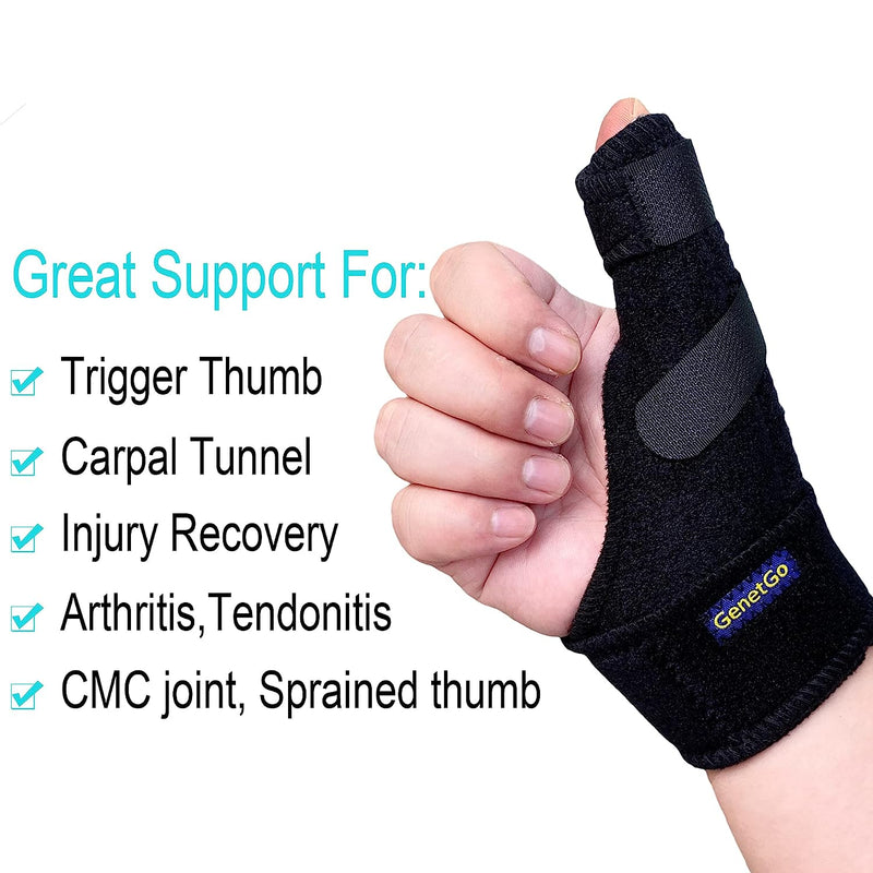 Trigger Thumb Splint - Thumb Spica Support Brace Stabilizer for Pain, Sprains, Arthritis, Tendonitis (Right Hand or Left Hand) Black
