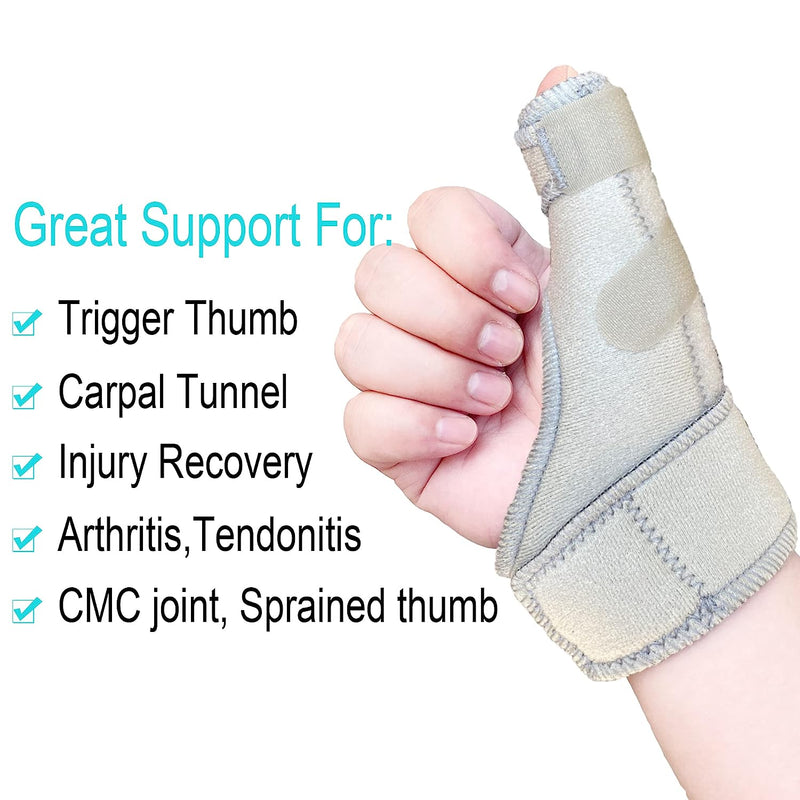 Trigger Thumb Splint - Thumb Spica Support Brace Stabilizer for Pain, Sprains, Arthritis, Tendonitis (Right Hand or Left Hand) Grey
