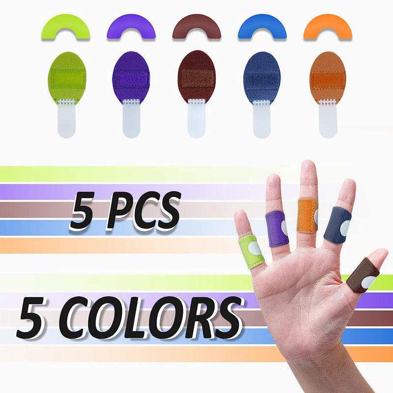 5 Pcs Trigger Finger Splints: 5 Single Straps Finger Splint Support Brace Kit, Finger Straightener, (Orange, Dark blue, Dark brown, Dark purple, Bright green.)