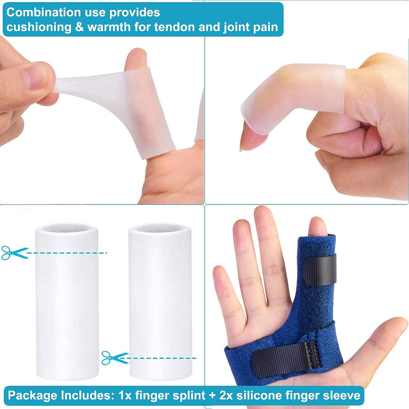 Trigger Finger Splints for Left Hand, Finger Brace with 2 Gel Sleeves for Injured Mallet Finger,Tendon Injury,Right
