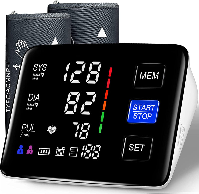Blood Pressure Monitor, 9-17'' & 13-21'' Extra Large Blood Pressure Cuff Upper Arm, LED Color Backlit Screen Automatic Digital Blood Pressure Machine with USB Cable and 4 AAA Batteries