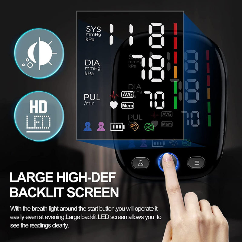 Blood Pressure Machine LED Display Auto Machine Blood Pressure Monitors with Large Cuff 8.7-16.5 inches 2 x 120 Sets Memory BP Monitor for Home Use, Batteries & Pouch Included