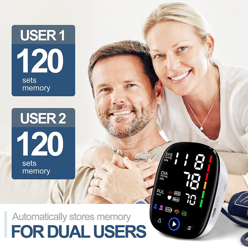 Blood Pressure Machine LED Display Auto Machine Blood Pressure Monitors with Large Cuff 8.7-16.5 inches 2 x 120 Sets Memory BP Monitor for Home Use, Batteries & Pouch Included