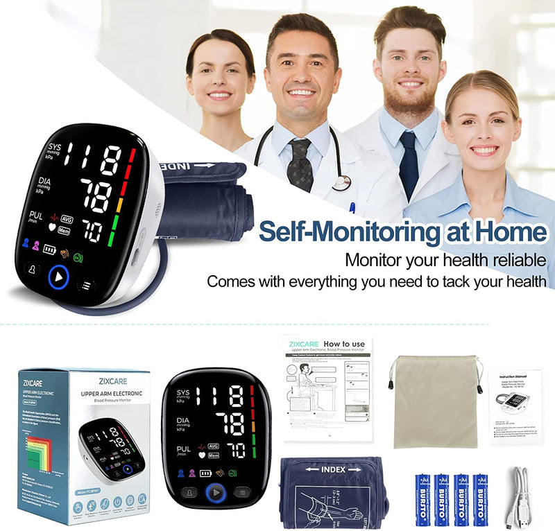 Blood Pressure Machine LED Display Auto Machine Blood Pressure Monitors with Large Cuff 8.7-16.5 inches 2 x 120 Sets Memory BP Monitor for Home Use, Batteries & Pouch Included